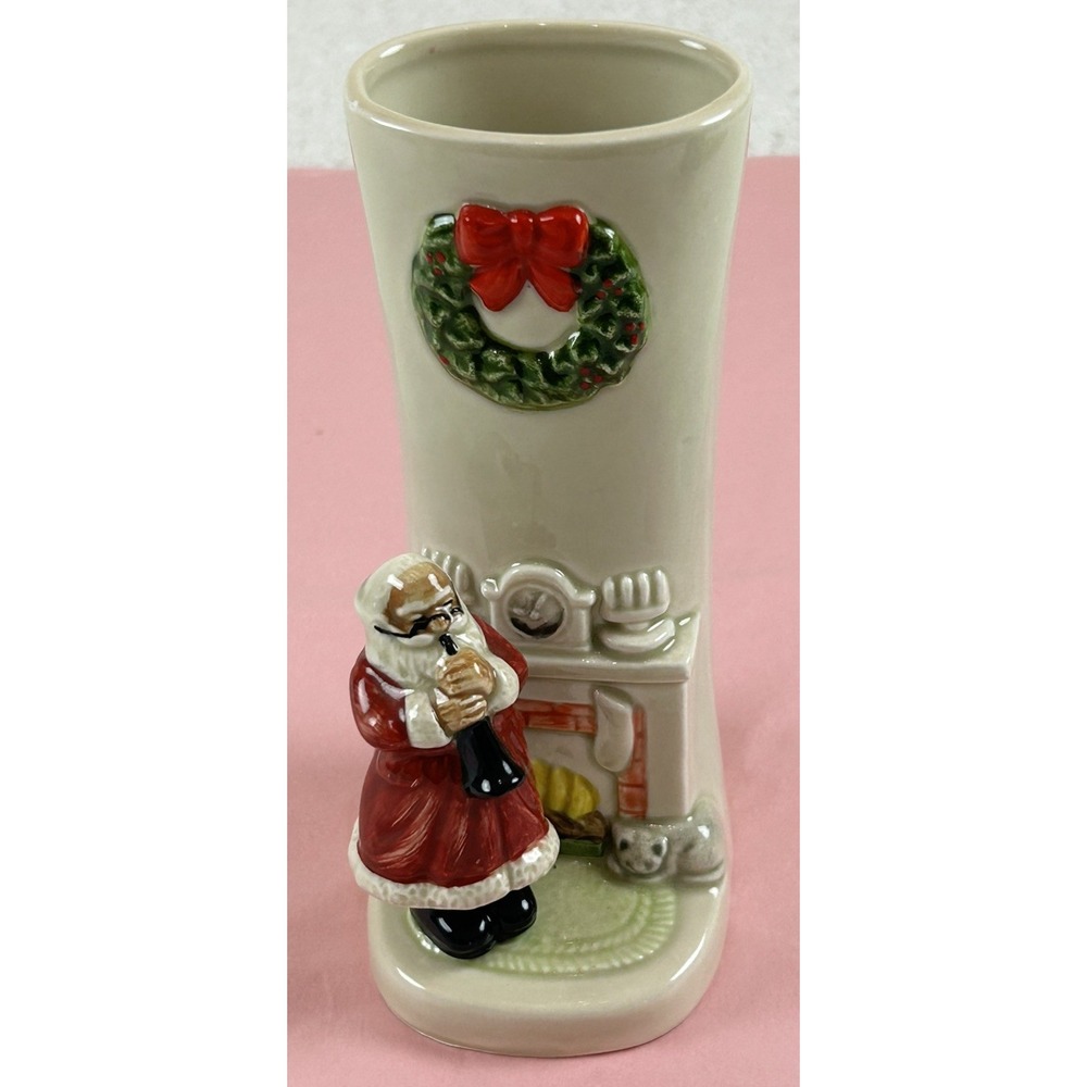 Vtg Gibson Greeting Cards Vase Santa Fireplace Japan Handpainted Otagiri READ
